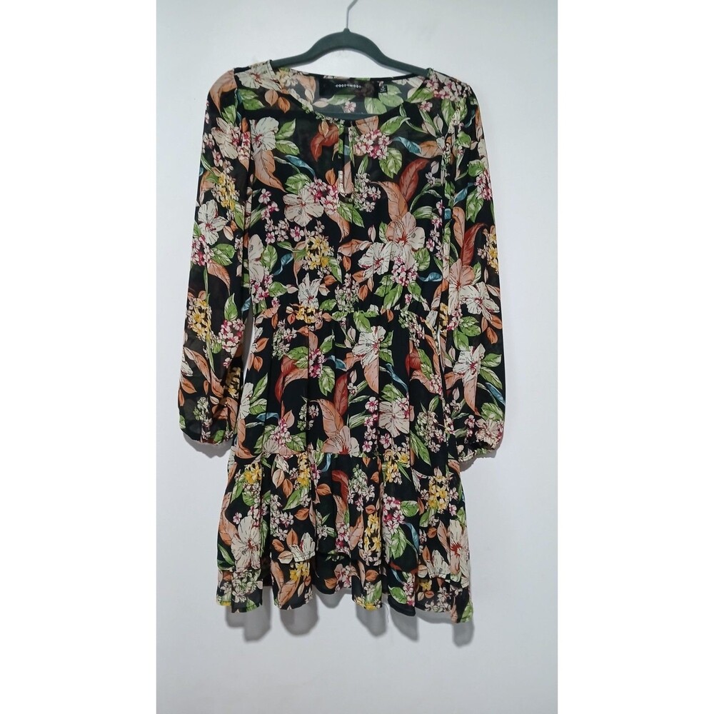 Code x Mode Floral Chiffon Dress Black Multicolor Long Sleeve Layered Size XS